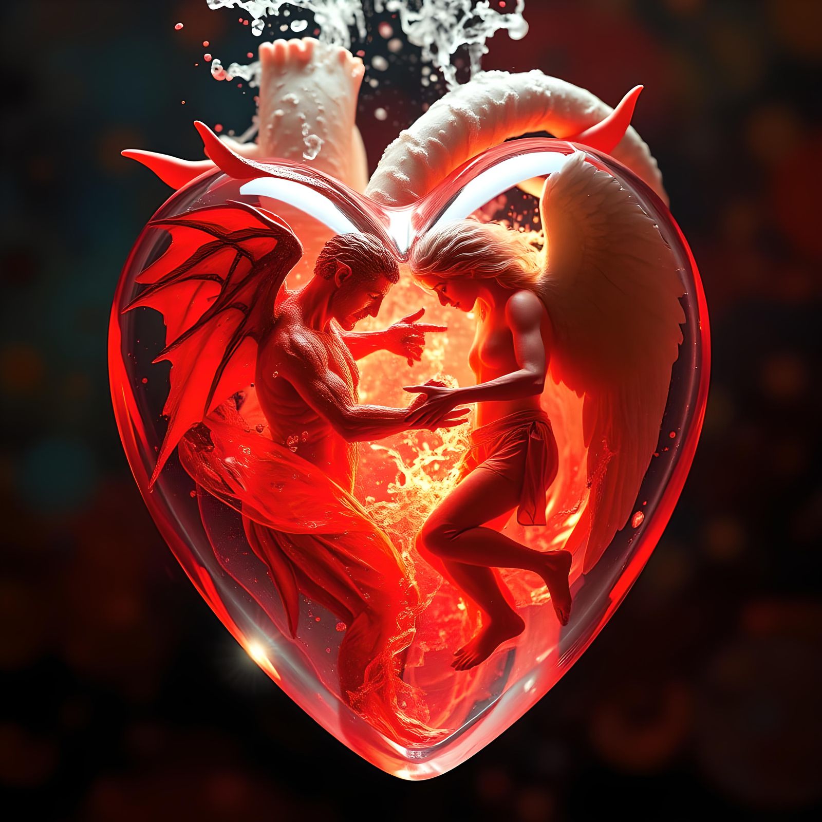 Lucifer and Gabriel Inside a Glass Heart
