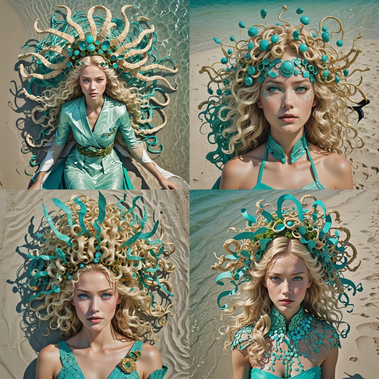 Futuristic Greek Woman with Blonde Curls in Steampunk Style