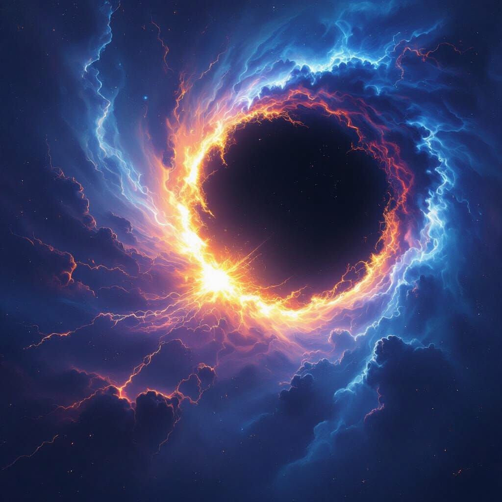 Black Hole Devours Sun in Cosmic Concept Art Style