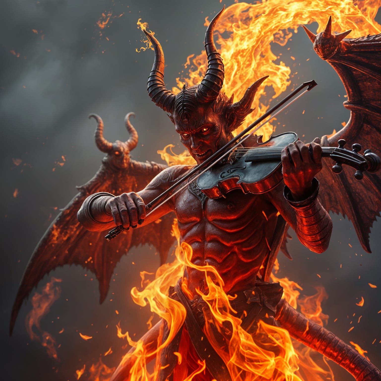 Fiery Devil Plays Violin: Fantasy Concept Art