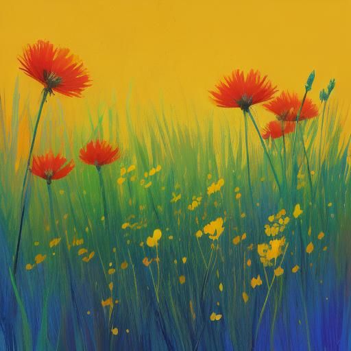 Abstract Pampass Grass Flowers in Complementary Colors