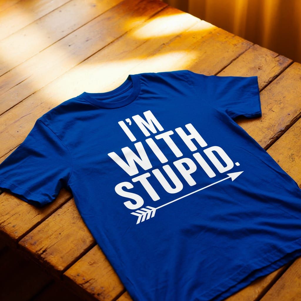 Vibrant T-Shirt with Playful Humor on Rustic Wooden Table