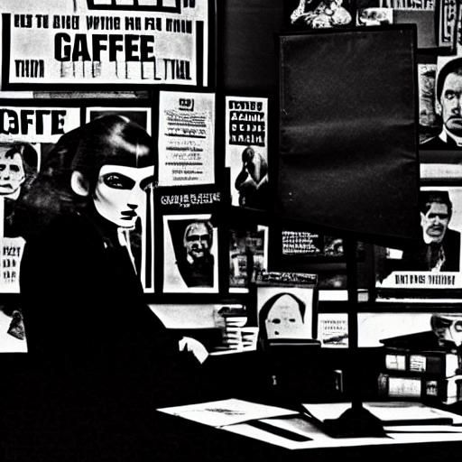 Goth Model in Dystopian Cyberpunk Office