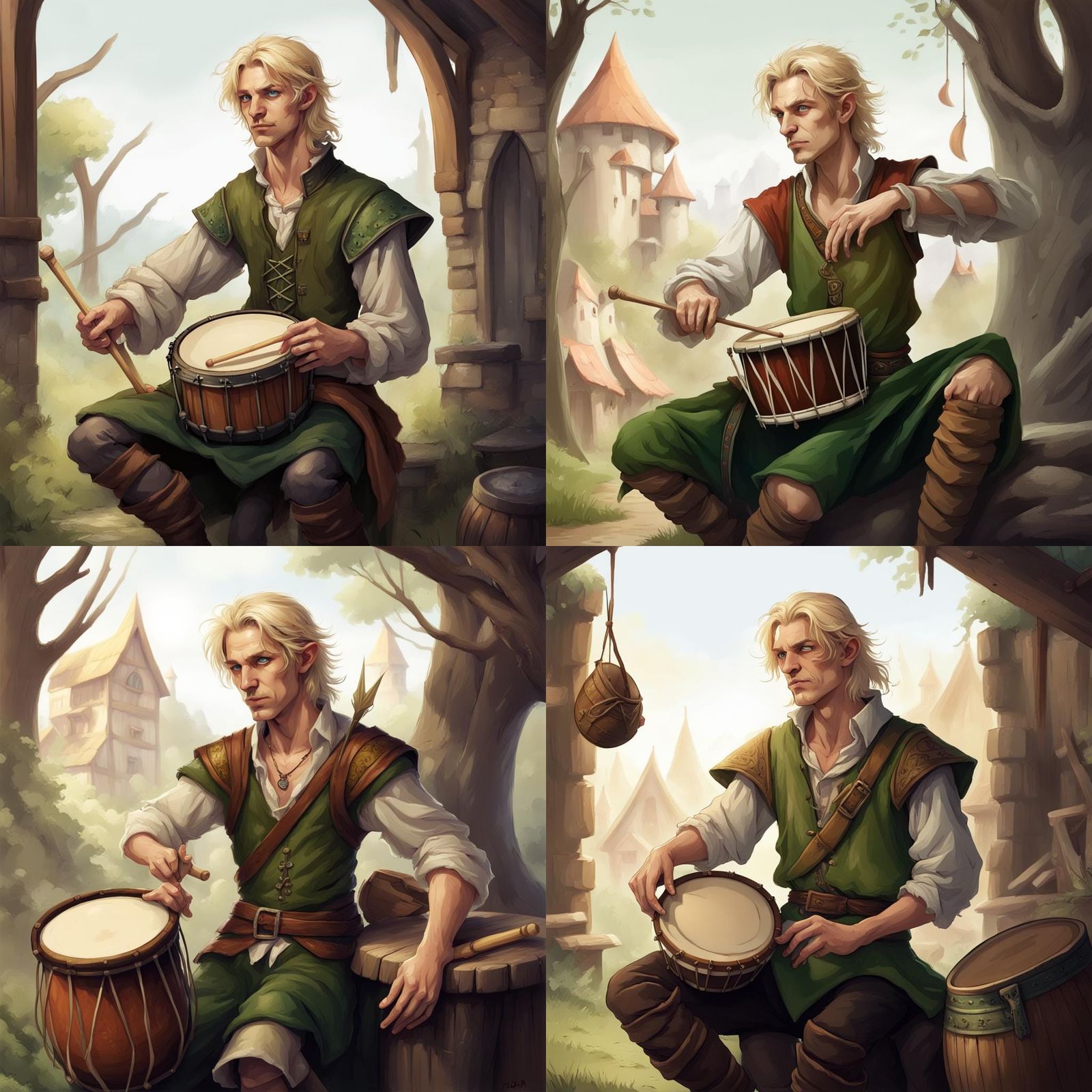 Fantasy Bard in Village Scene