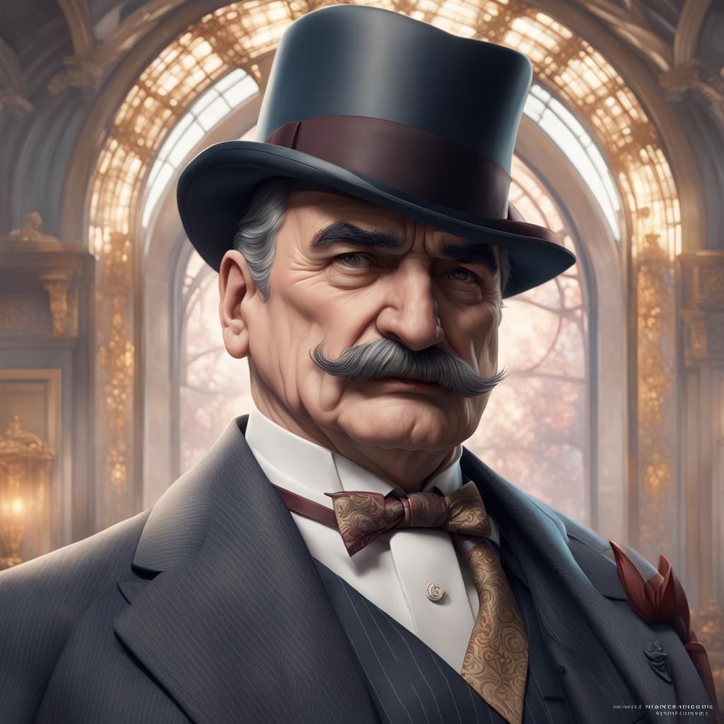 Hyperdetailed Portrait of Poirot in Art Nouveau Style