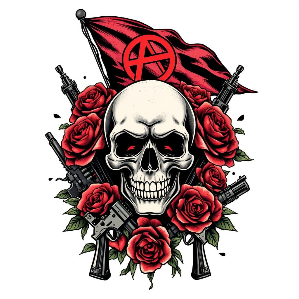 Skull, Roses and Guns Flash Tattoo Designs