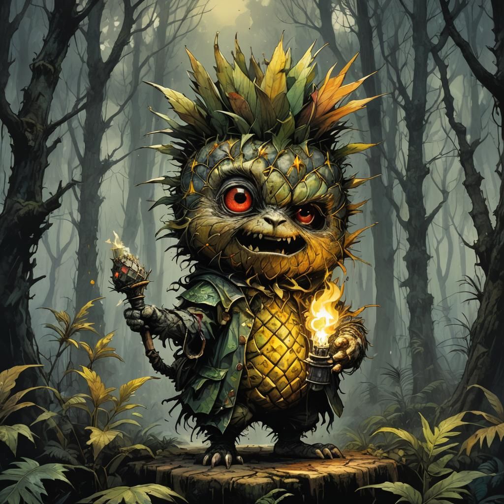 Cute Pineapple Druid in Ominous Forest