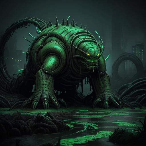Serpentine Sewage Creature in Fantasy Concept Art