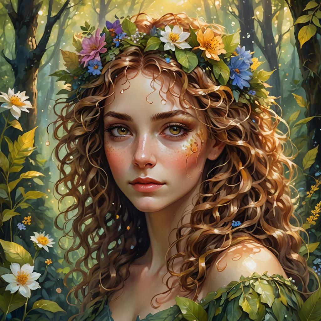 Mischievous Fae-Girl Portrait in Impressionistic Style
