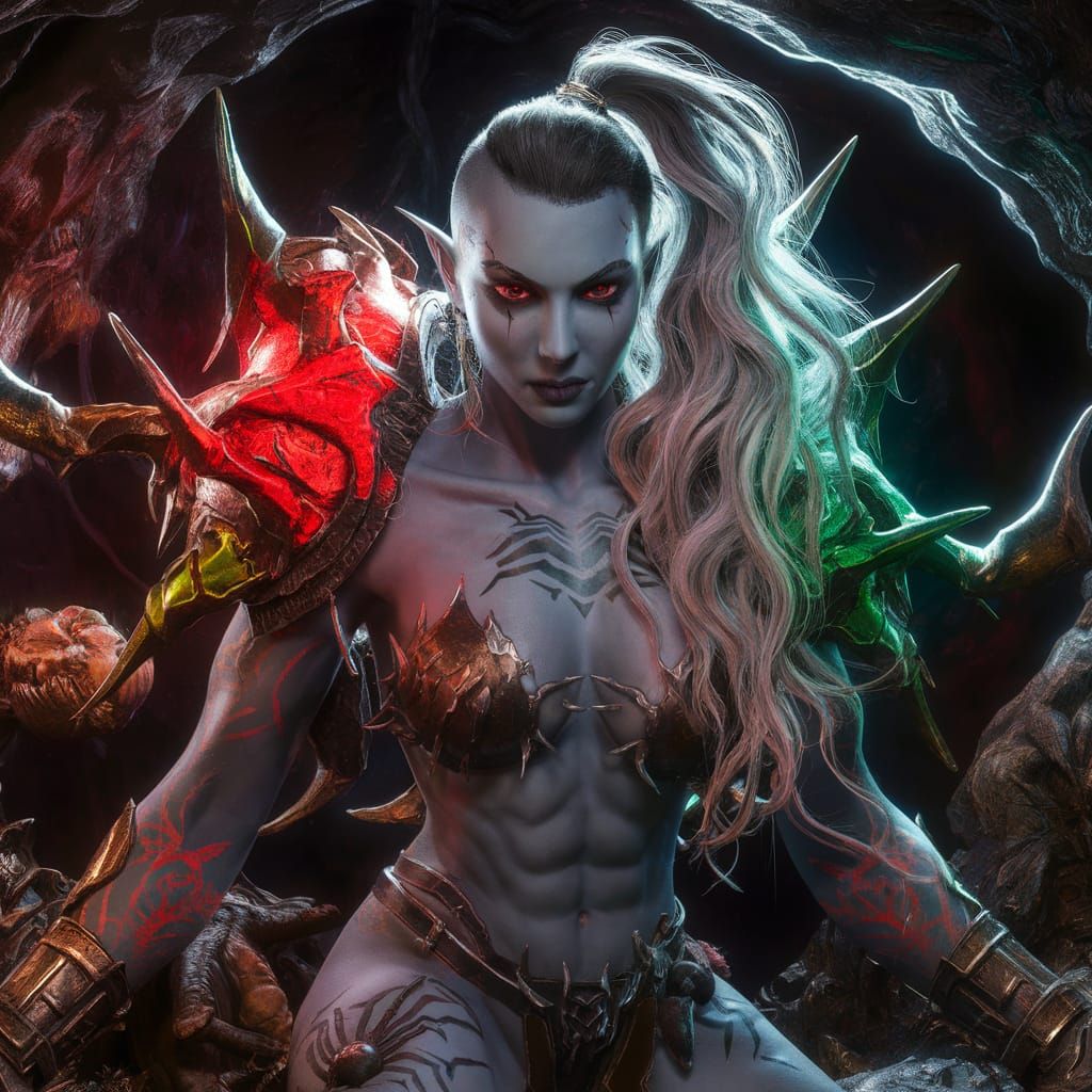 Drow Warrior with Spider Tattoos in Fantasy Splash Art