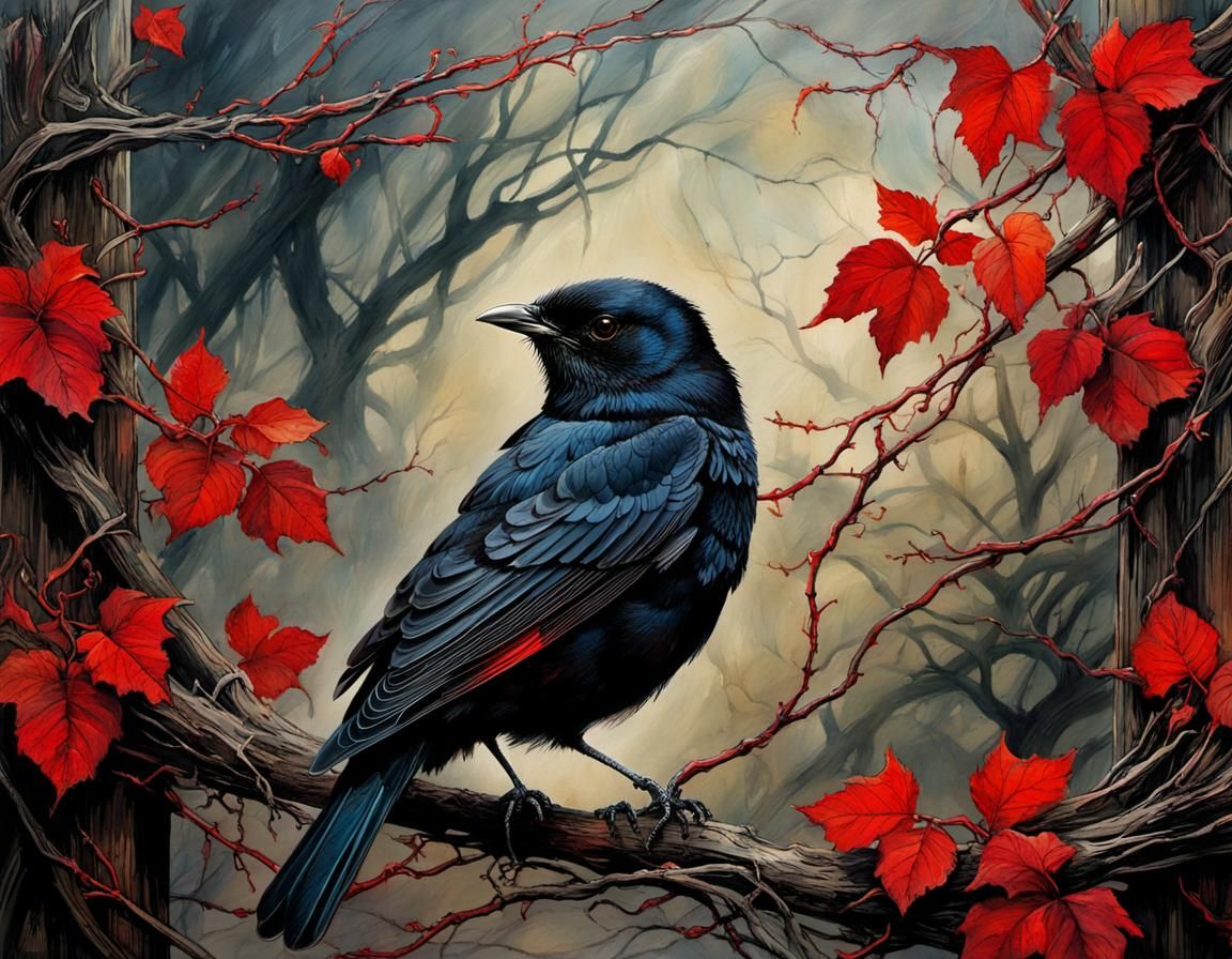 Entangled Blackbird in Leafless Branches