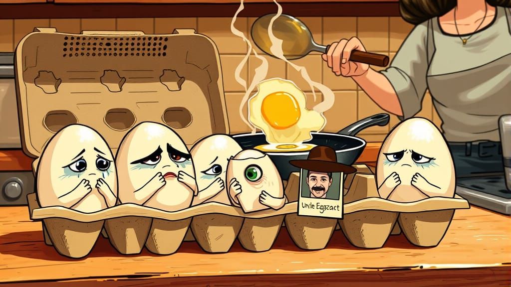 Eggs in Mourning Witness a Fried Egg Feast in the Kitchen