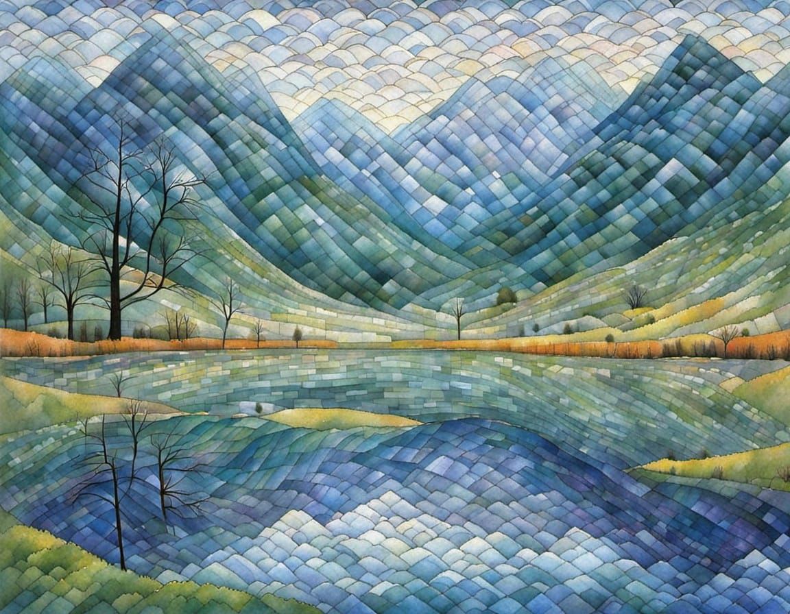 Gingham Landscape in Vibrant Colors