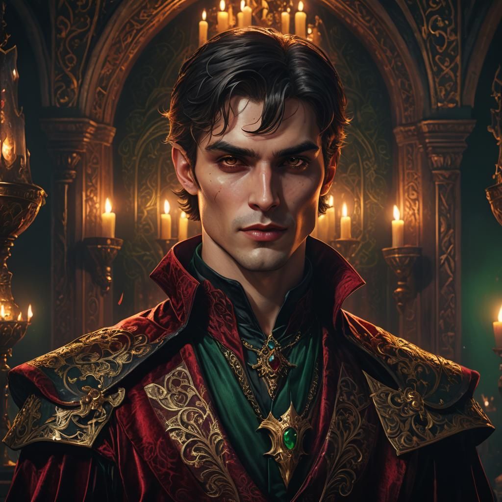 Vampire Portrait with Goblet in Dark Fantasy Style