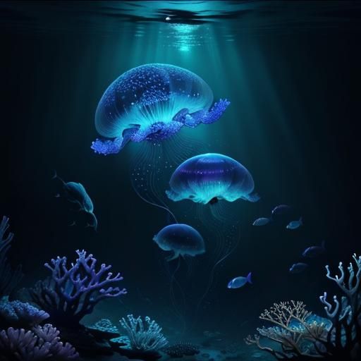 Bioluminescent Aliens in Deep Sea Concept Art