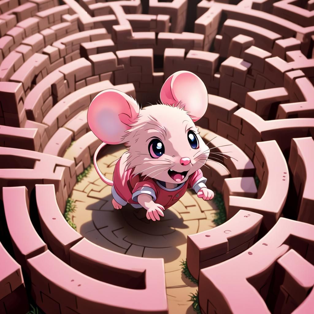 Cute Pink Mouse Runs Cartoon Anime Maze