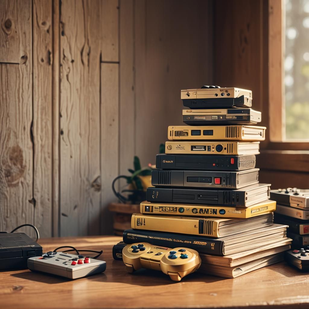 Cozy Still Life of Retro Video Games