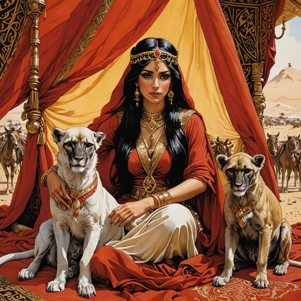 Arabian Princesses in Tent, Golden Age Illustration