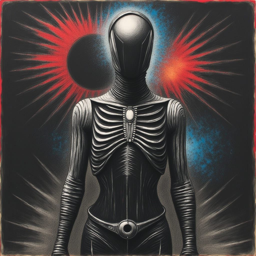 Abstract Psychosis in Space: Distressed Charcoal Art