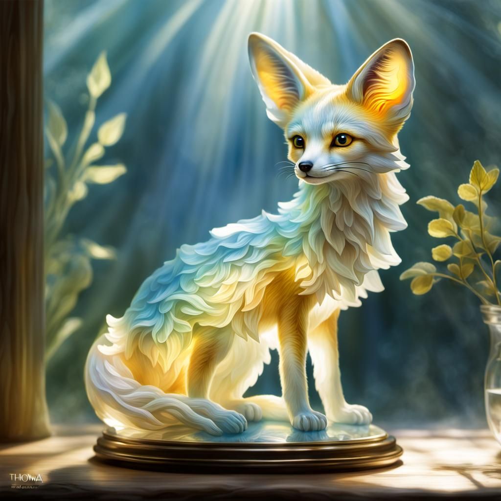 Glass Fennec Fox Figurine in Sunlight
