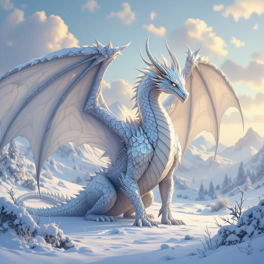 Majestic Ice Dragon in a Snowy Landscape