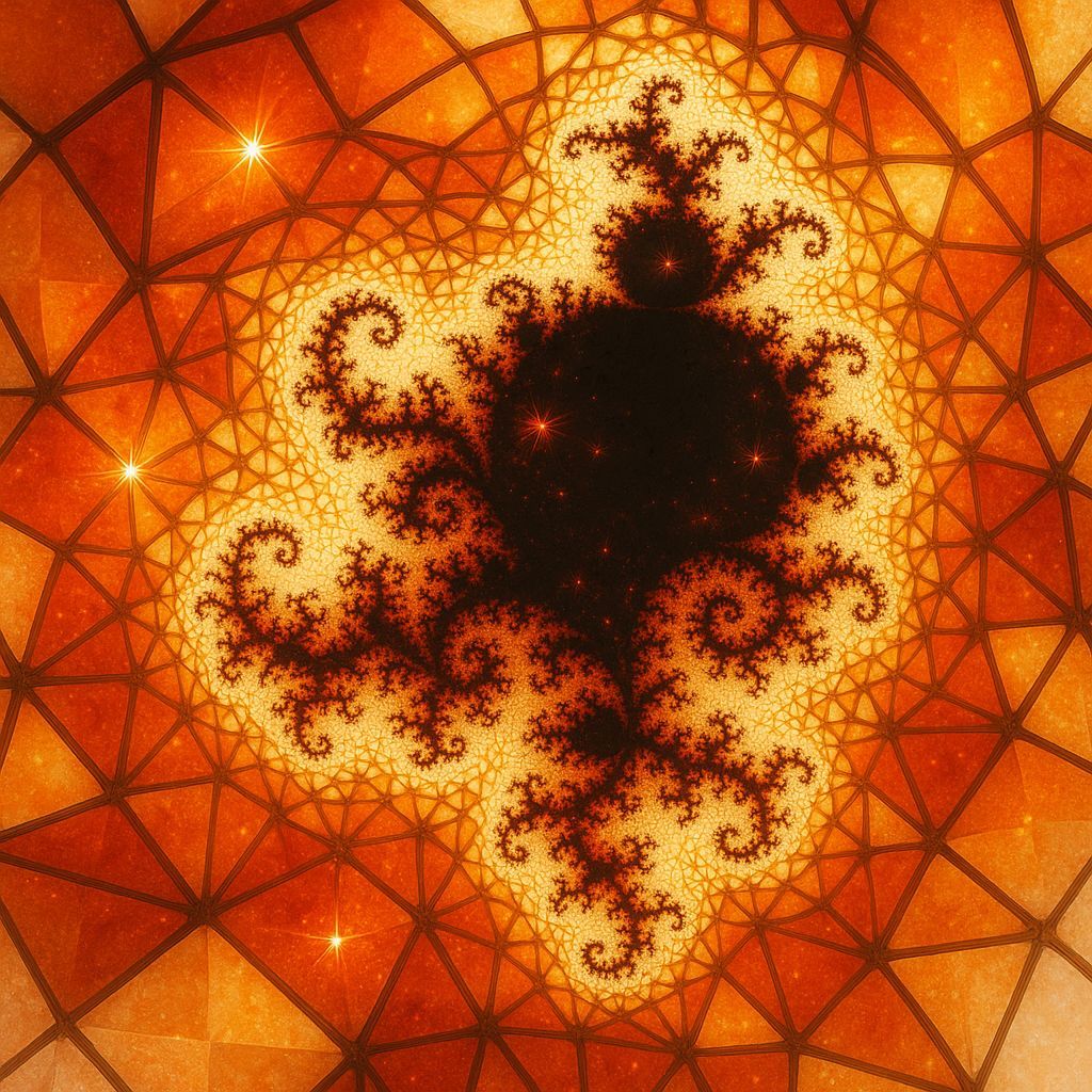 Majestic Orange Fractal Mesh with Golden Sparks