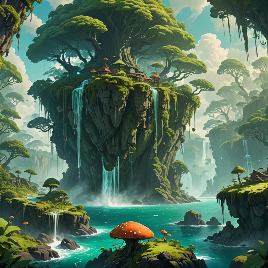 Floating Island Fantasy Art in Roger Dean Style