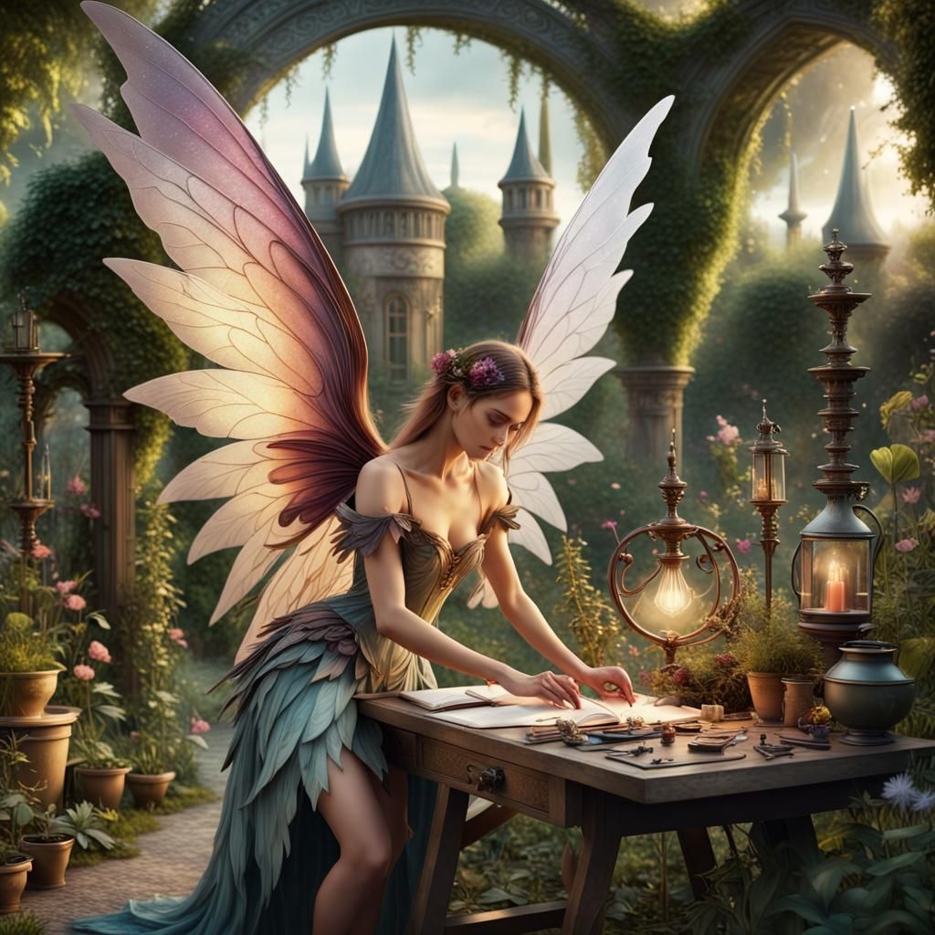 Fairy Alchemist in Enchanted Garden: Digital Matte Painting