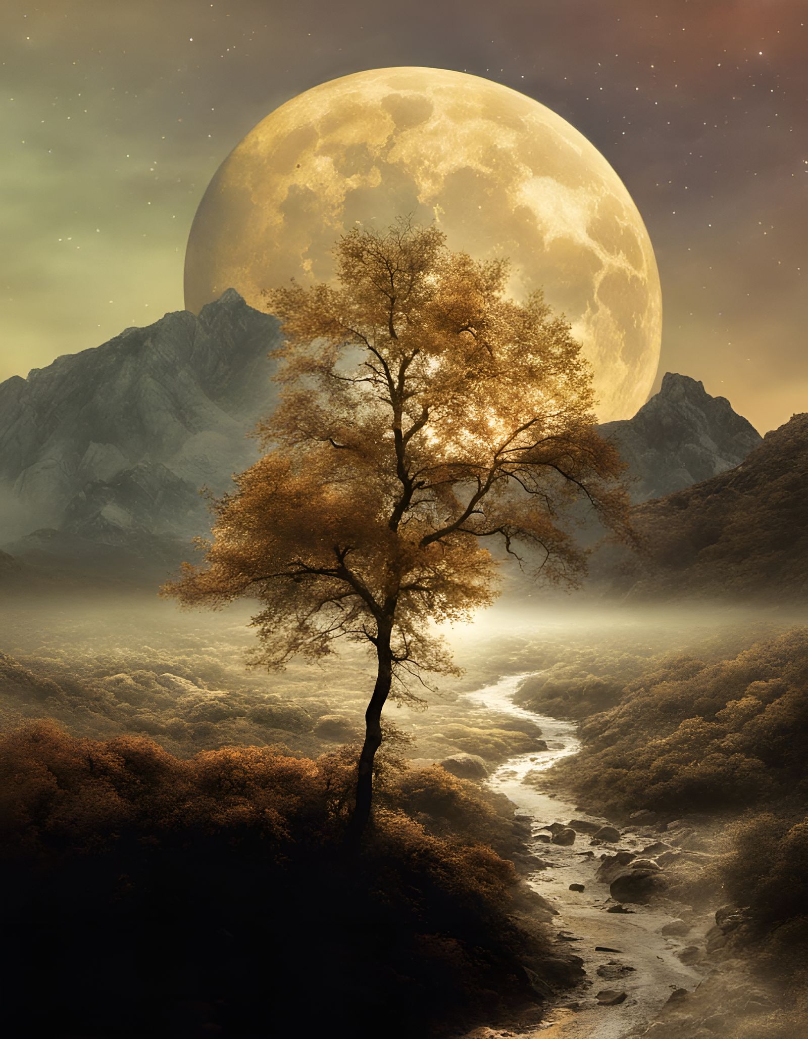 Detailed Pastel Sketch of a Lonely Tree