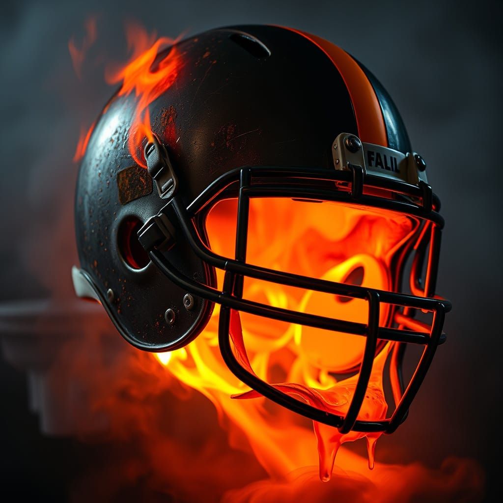 Burning Football Helmet in Dystopian Style