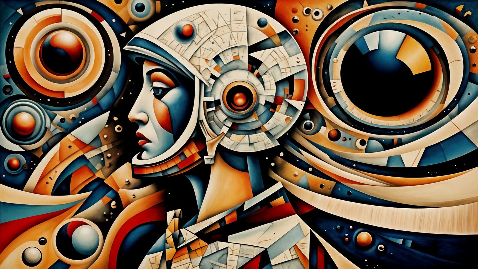 Abstract Cubist Spaceman Still Life with Celestial Elements