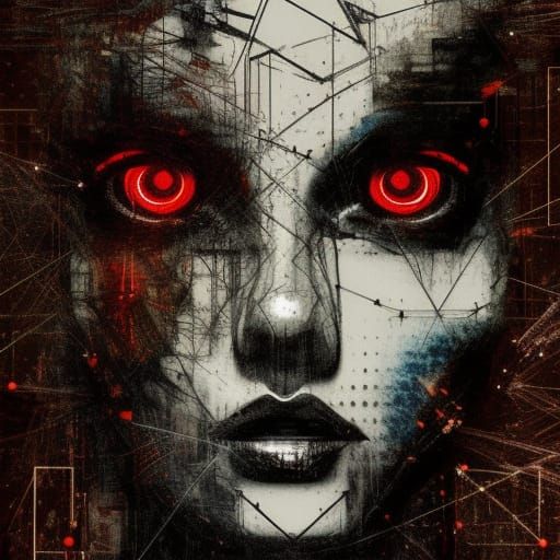 Cyberpunk Robot Portrait with Glitch Art Effects