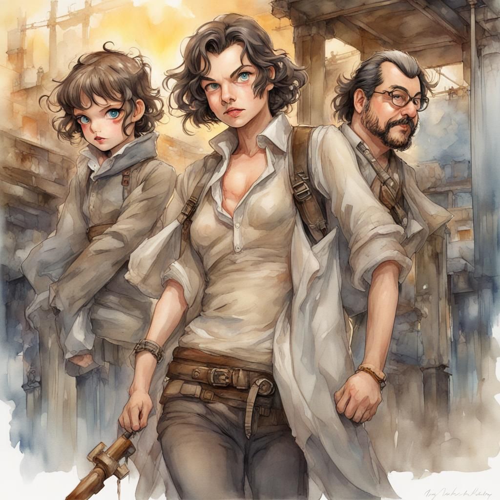 Chibi Characters in Watercolor Comic Illustration