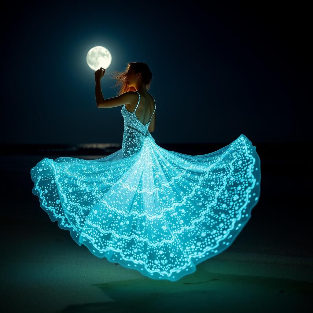 Bioluminescent Mermaid Wedding Dress Dance at Night
