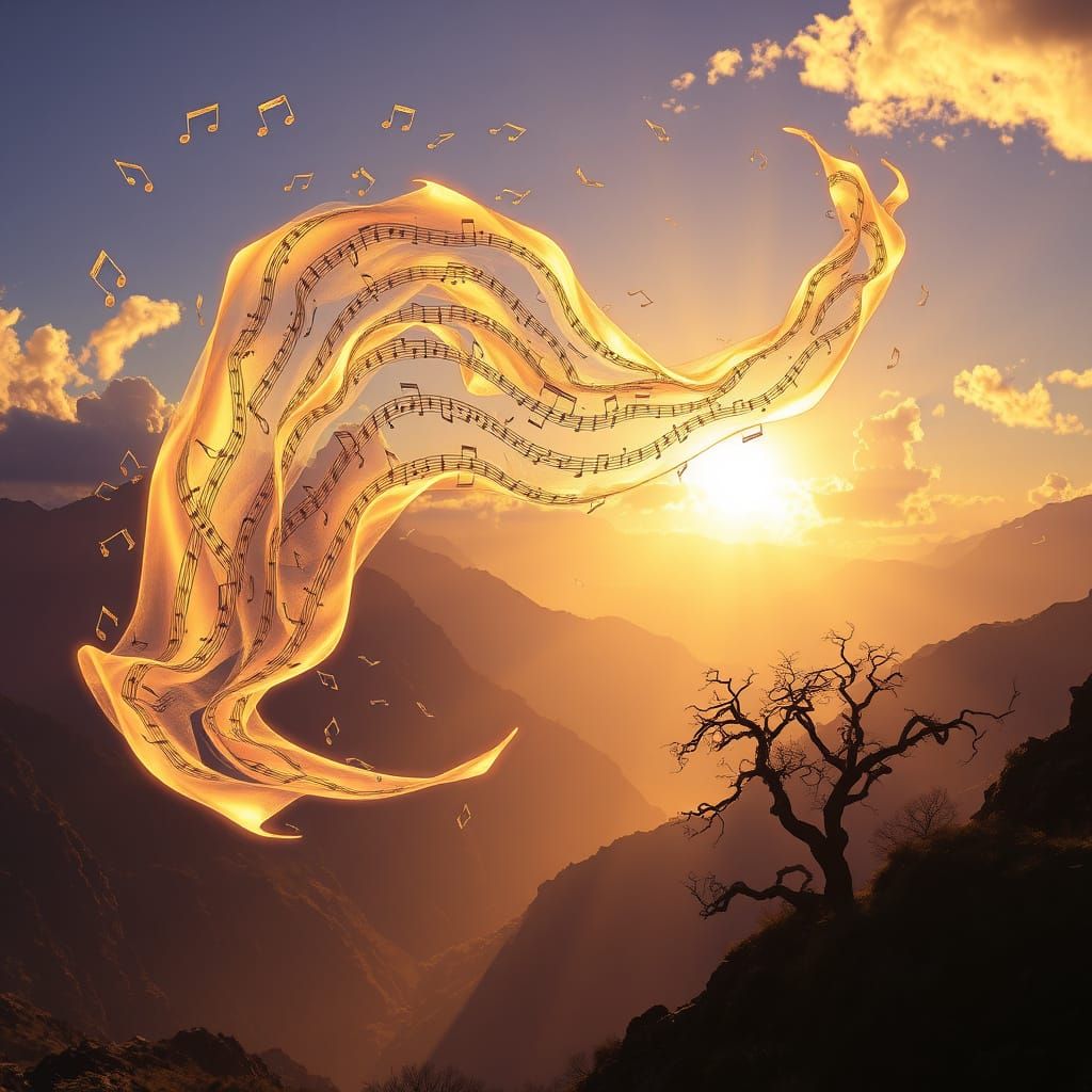 Swirling Vortex of Notes in Majestic Mountain Valley