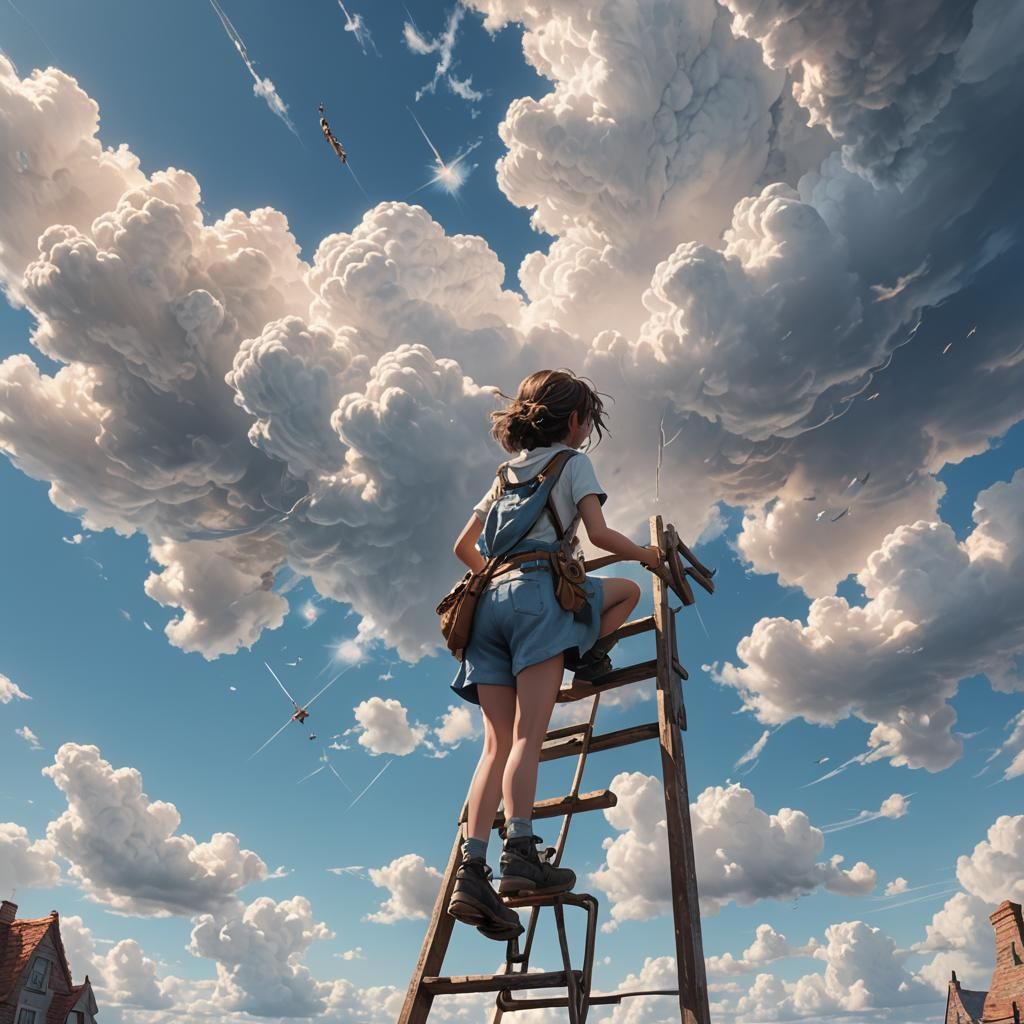 Girl Climbs Ladder to Clean Sky: Concept Art