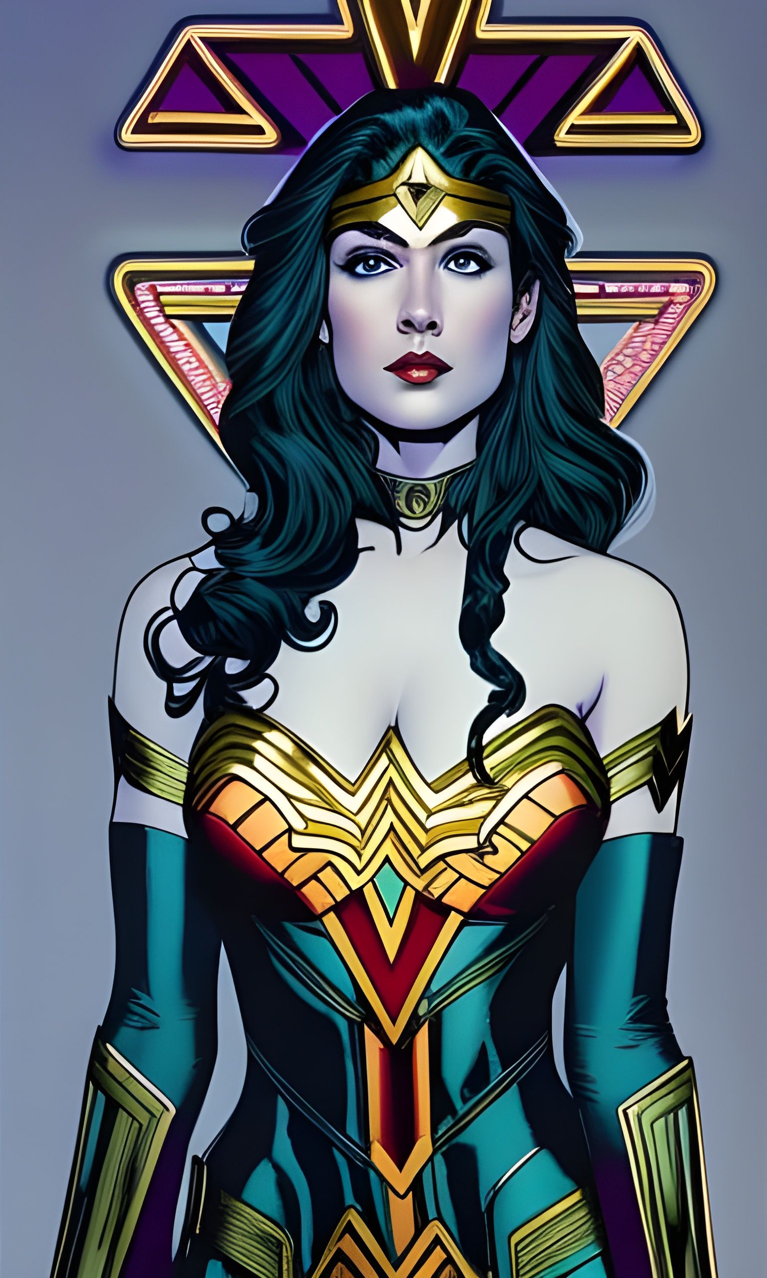 Wonder Woman in Neon Cyberpunk Art Nouveau Style