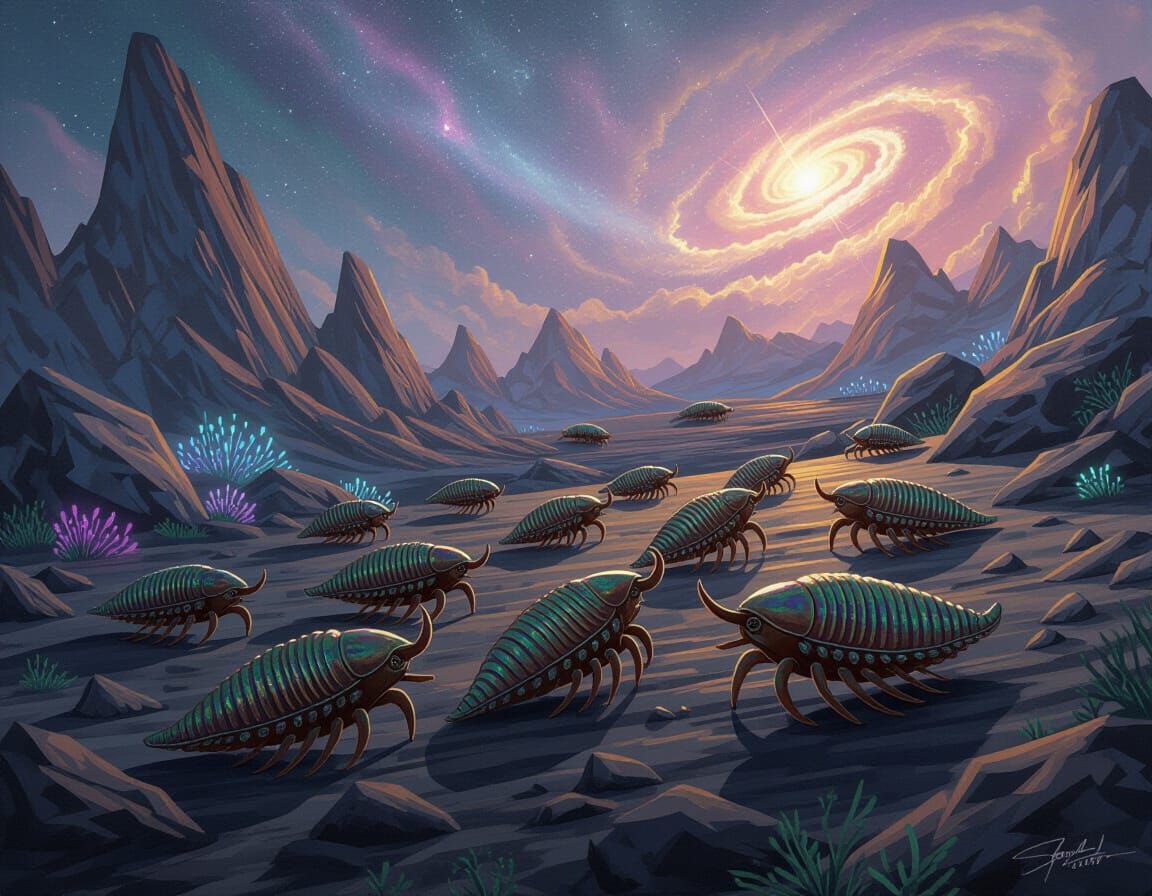Iridescent Trilobites on Alien Planet