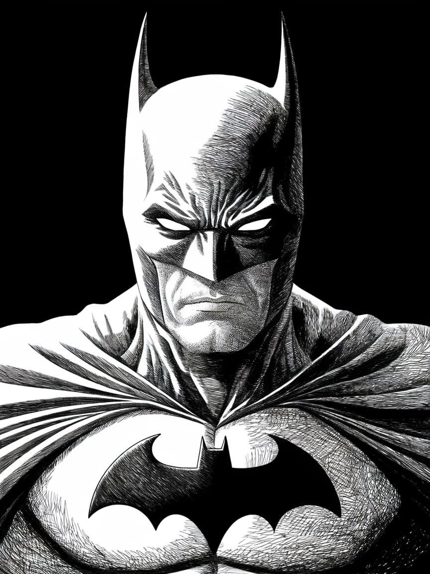 Dark Knight Portrait in Intricate Crosshatching Style