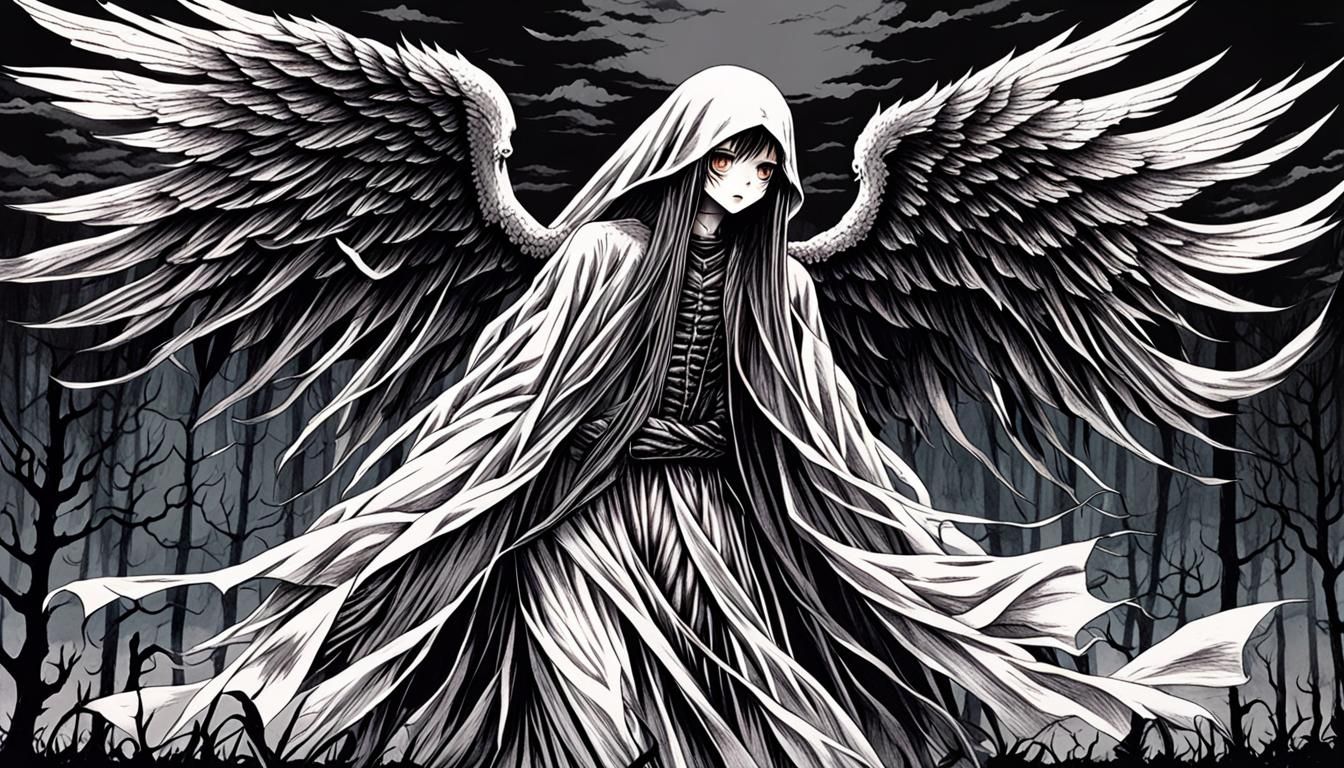 Dark Angel in Itou Junji Horror Style