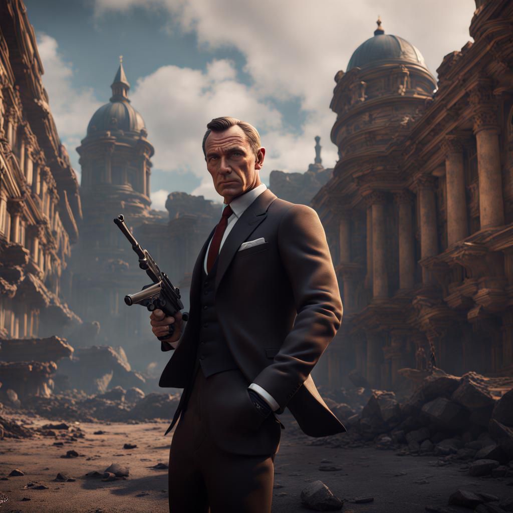 Spy with Silenced Gun in Detailed Matte Painting