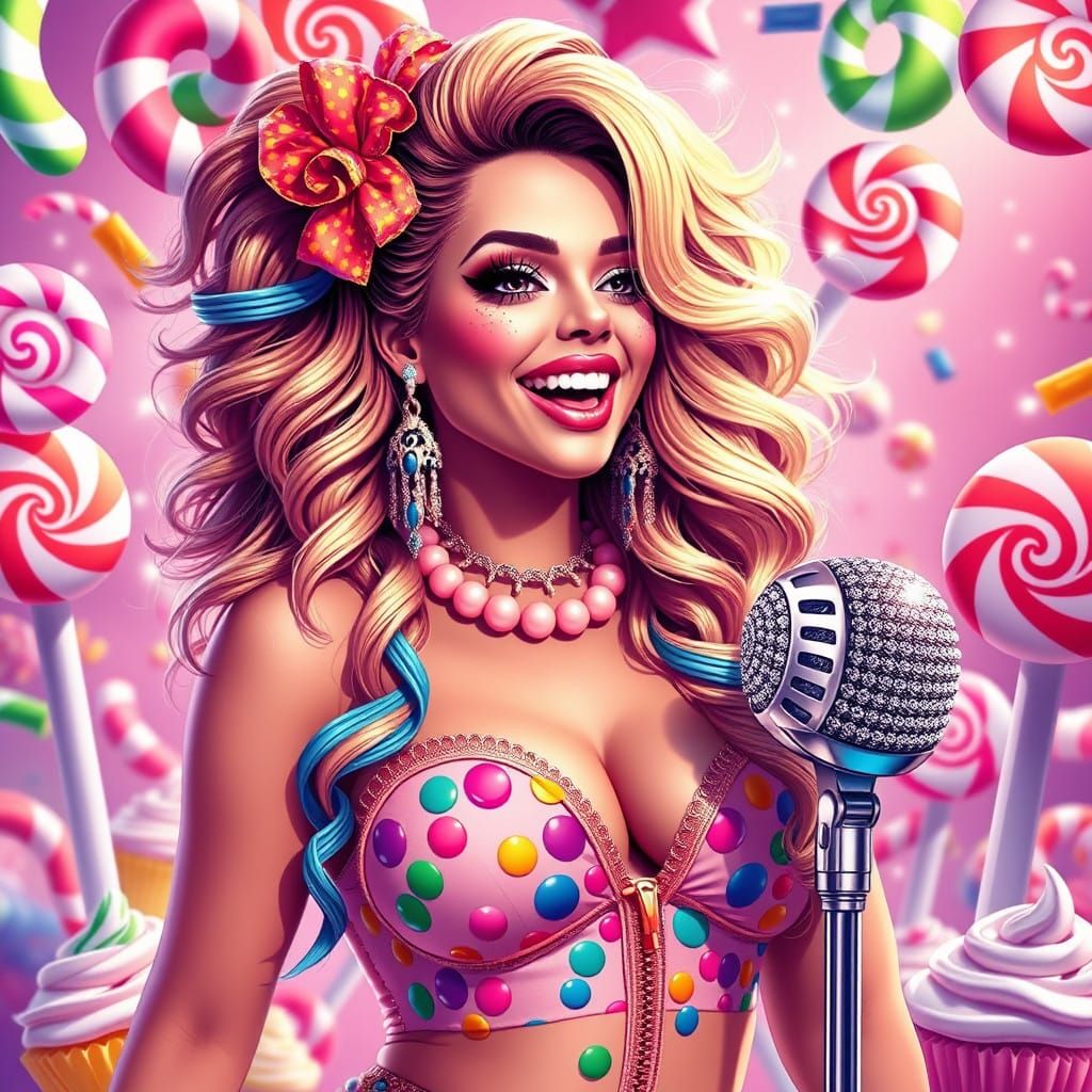 Singer in Whimsical Candyland Wonderland