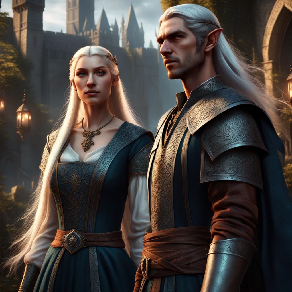 Medieval Elf Couple in Dark Fantasy Style