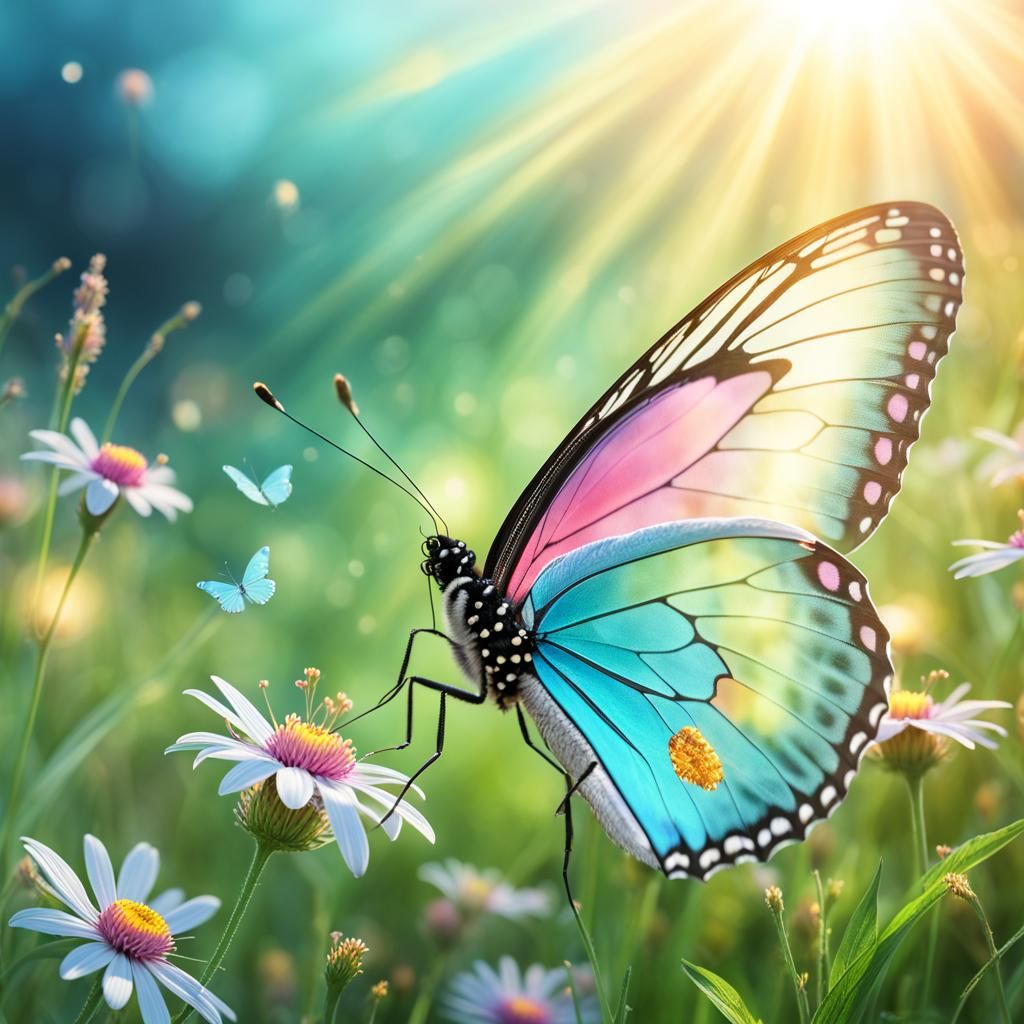 Pastel Butterfly with Smoky Meadow Background