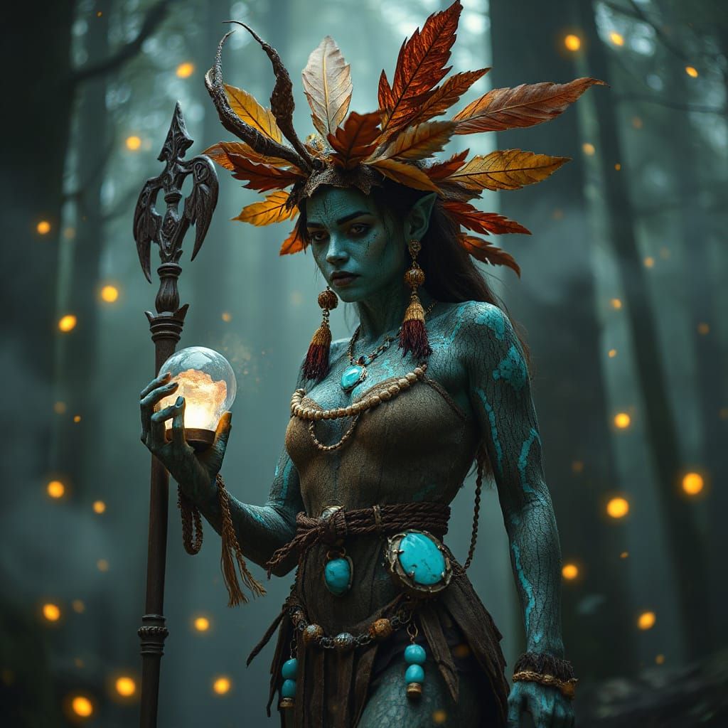 Mystical Dryad Performing Ancient Ritual in Enchanted Forest