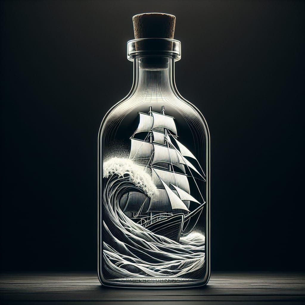 Sailboat in a Bottle: Minimalist Fantasy Art