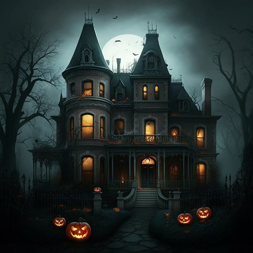 Eerie Haunted Mansion in Gothic Surrealism Style
