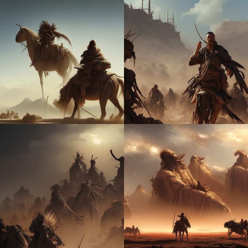 Post-Apocalyptic Desert Nomads in Dark Fantasy Style