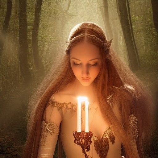 Elven Princess in Dark Woods with Lantern