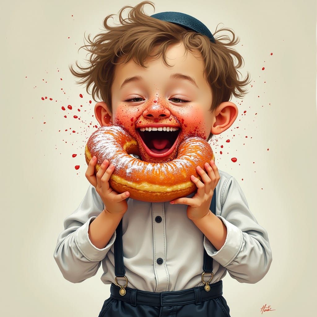 Whimsical Orthodox Boy Delights in Sweet Donut Explosion